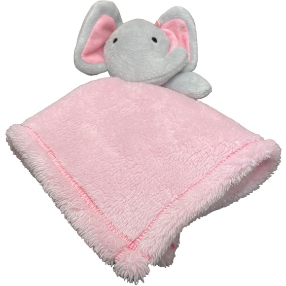 Elephant with Bow Lovey Plush Stuffed Animal Gray Pink Security Blanket 14” Sq - Picture 3 of 7